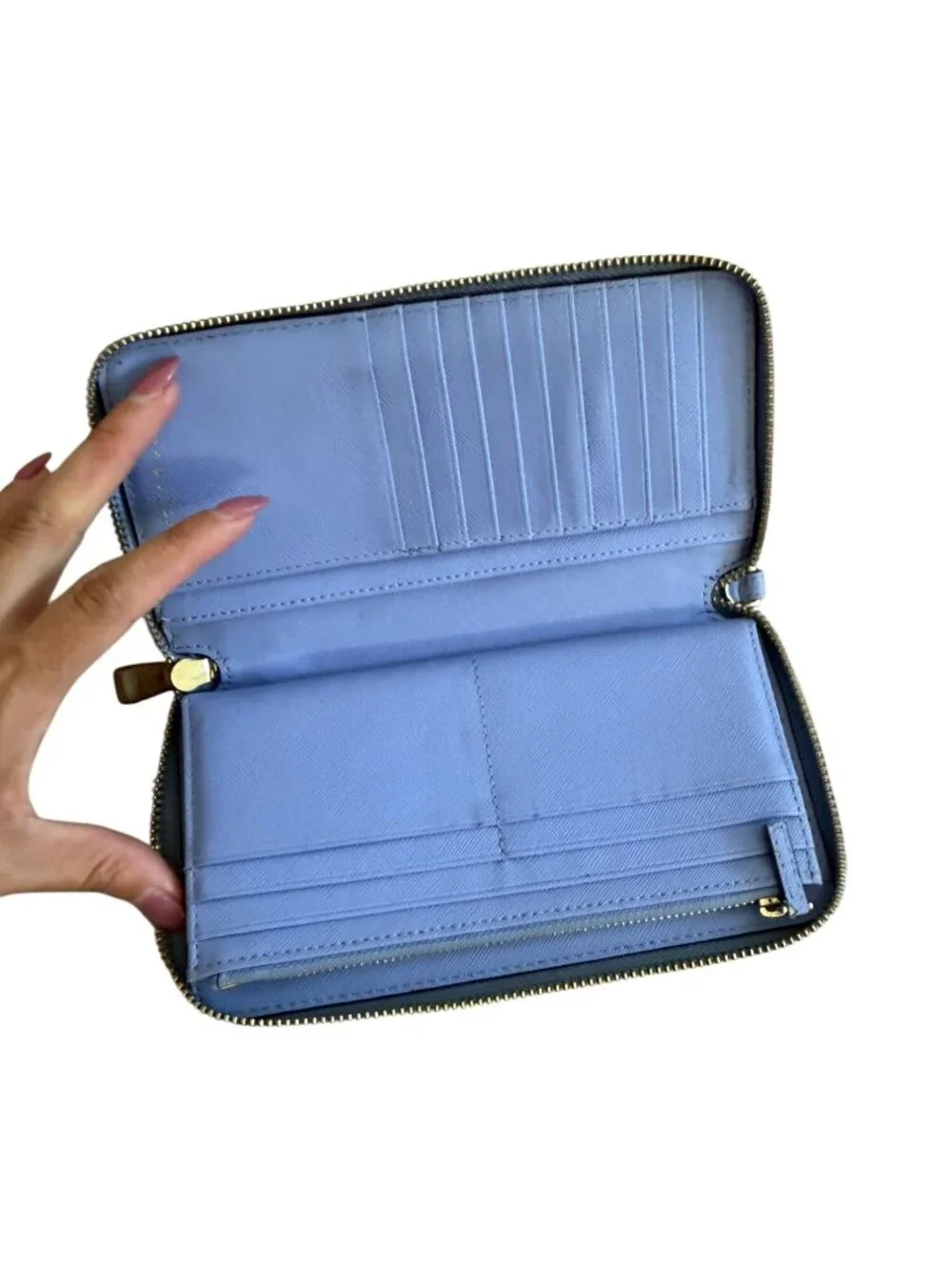 TORY BURCH Periwinkle Leather Zip Clutch Wallet